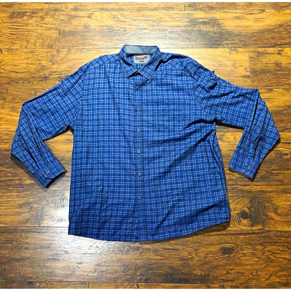 Johnston & Murphy Dress Shirt 2XL 34/35 Regular Fit Blue Checkered Pocket LS
